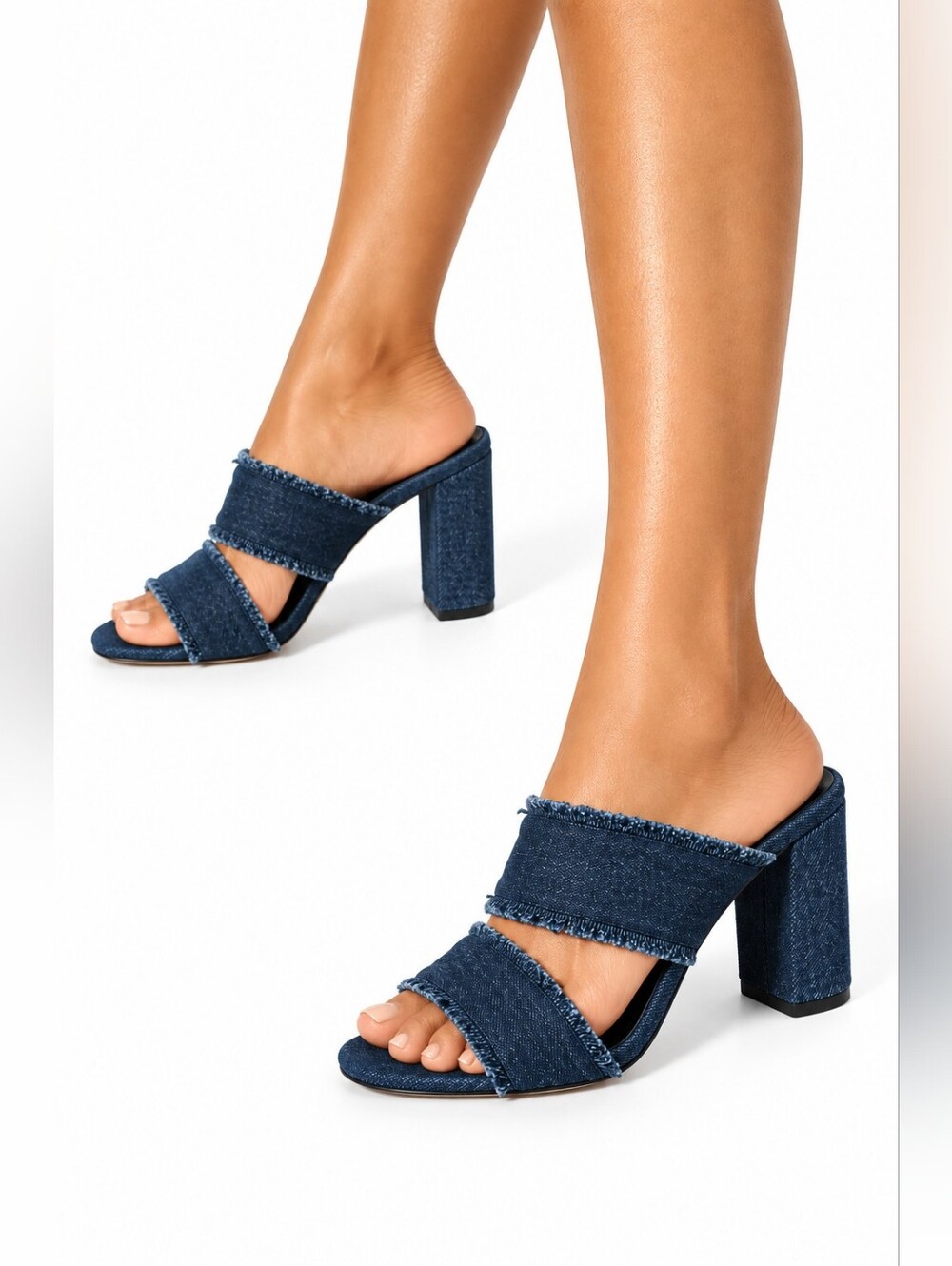 Marion Parke Cecilia 85 Frayed Blue Denim Sandals Size 38 US 8 Block Heel